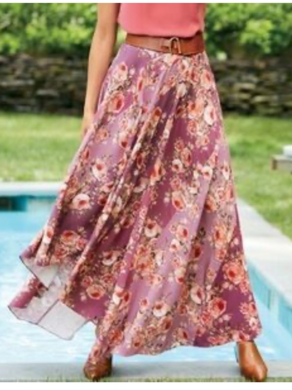 Soft Surroundings Venetian Floral Mid-Rise Asymmetrical Maxi Skirt Purple 10